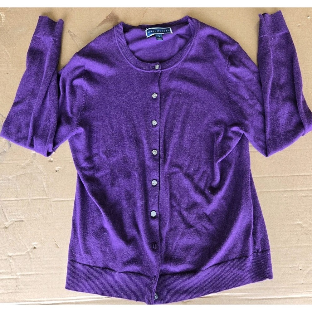 Karen Scott Womens‎ Button Cardigan Soft Stretch Sweater Purple Size Petite L